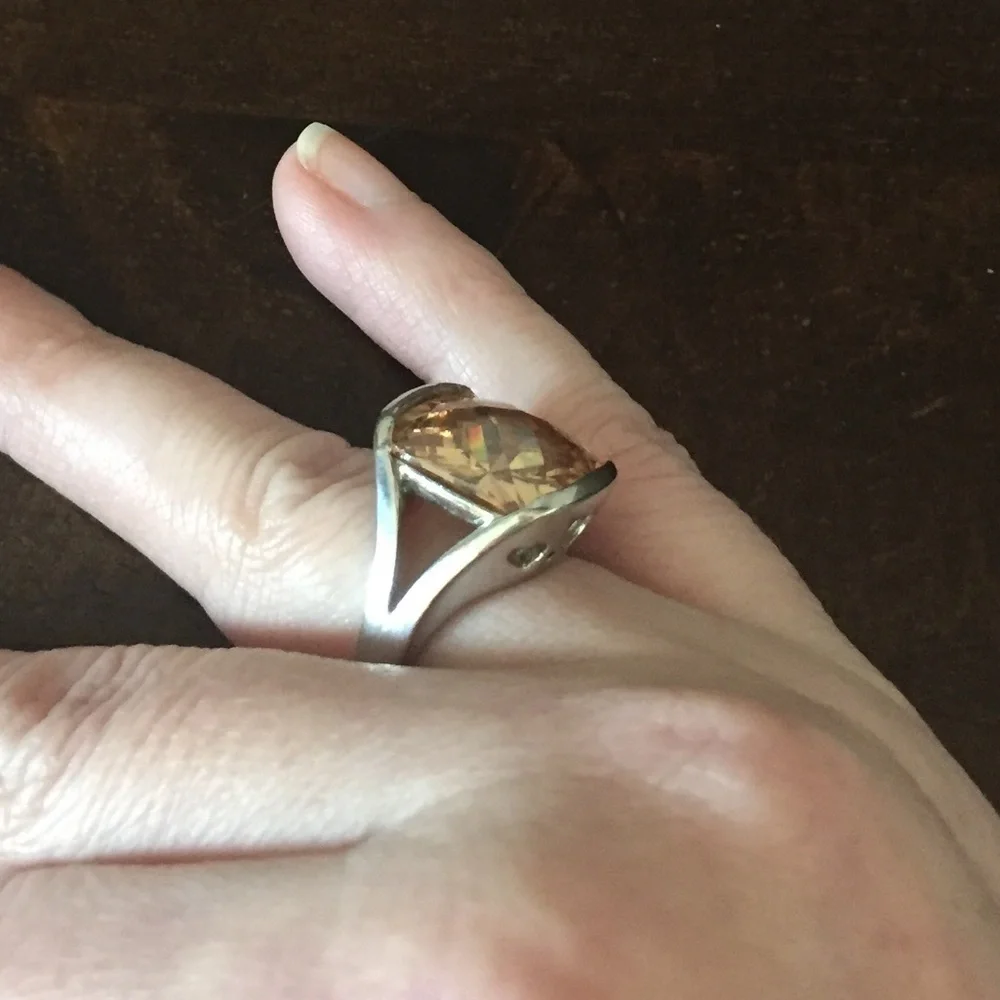 Silver Cushion Cut Citrine Quartz Ring 7